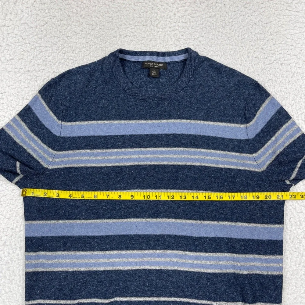 Banana Republic Sweater Mens L Blue Silk Linen Striped Crewneck Preppy Coastal